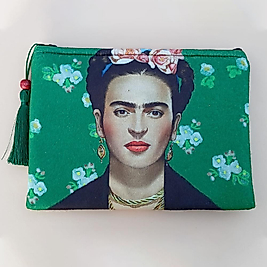 Frida Kahlo Desenli Yeşil Büyük Cüzdan