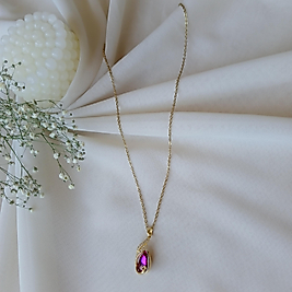 damla görünümlü pembe zirkon taşlı çelik kolye