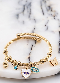 Kalp ve Yılan Detaylı Gold Renk Çelik Bileklik