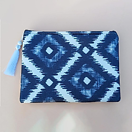 Mavi Baklava İkat Desenli Küçük Cüzdan