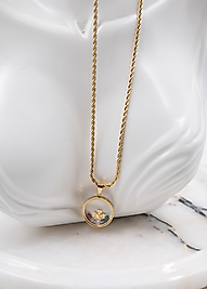 Gold Renk Çiçek Detaylı Burgu Zincirli Çelik Kolye