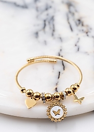 Kelebek Ve Kalp Modelli Gold Çelik Bileklik