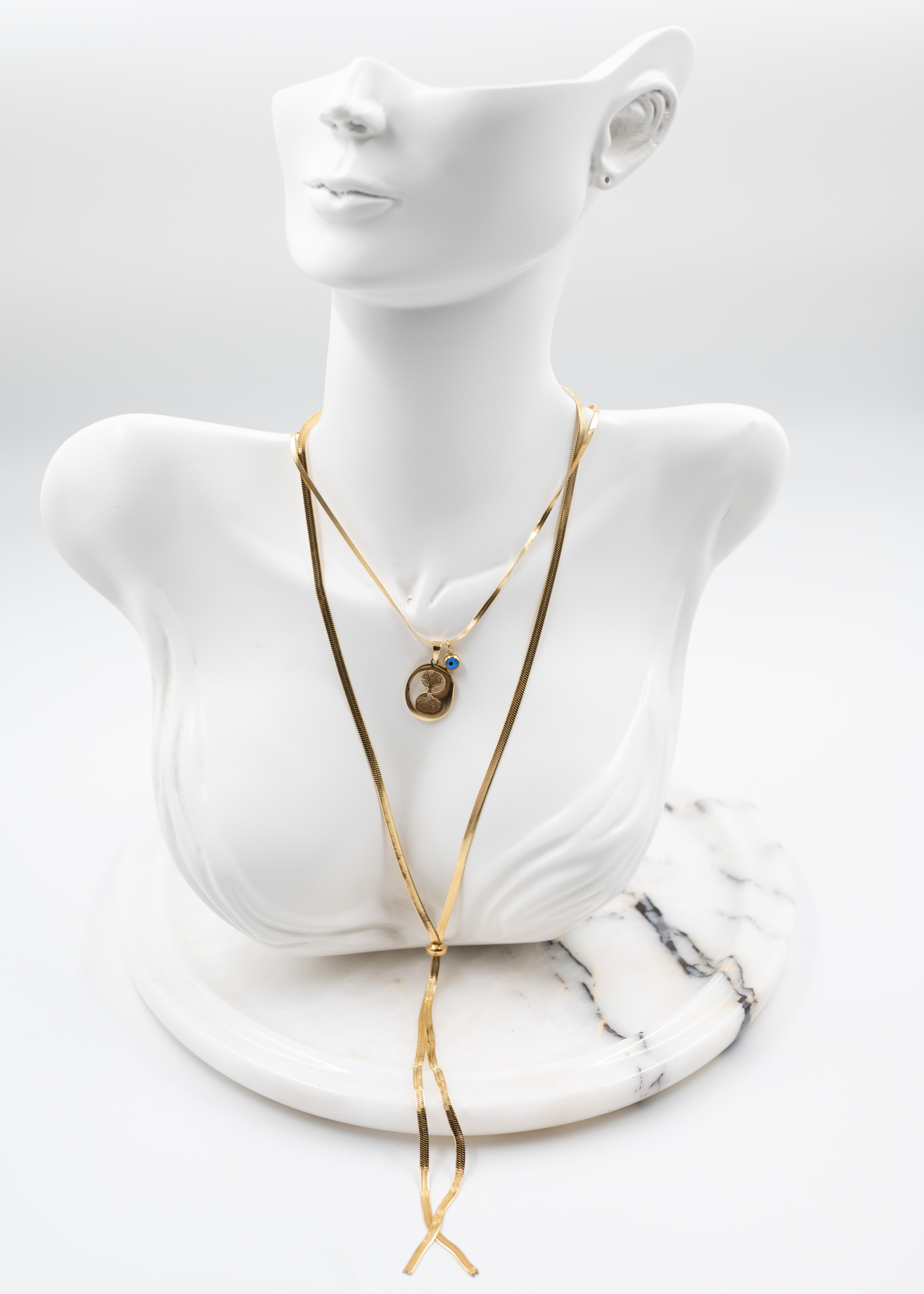 Yaşam Ağacı Ve Nazar Boncuğu Modelli Çift Uçlu Çelik Kolye