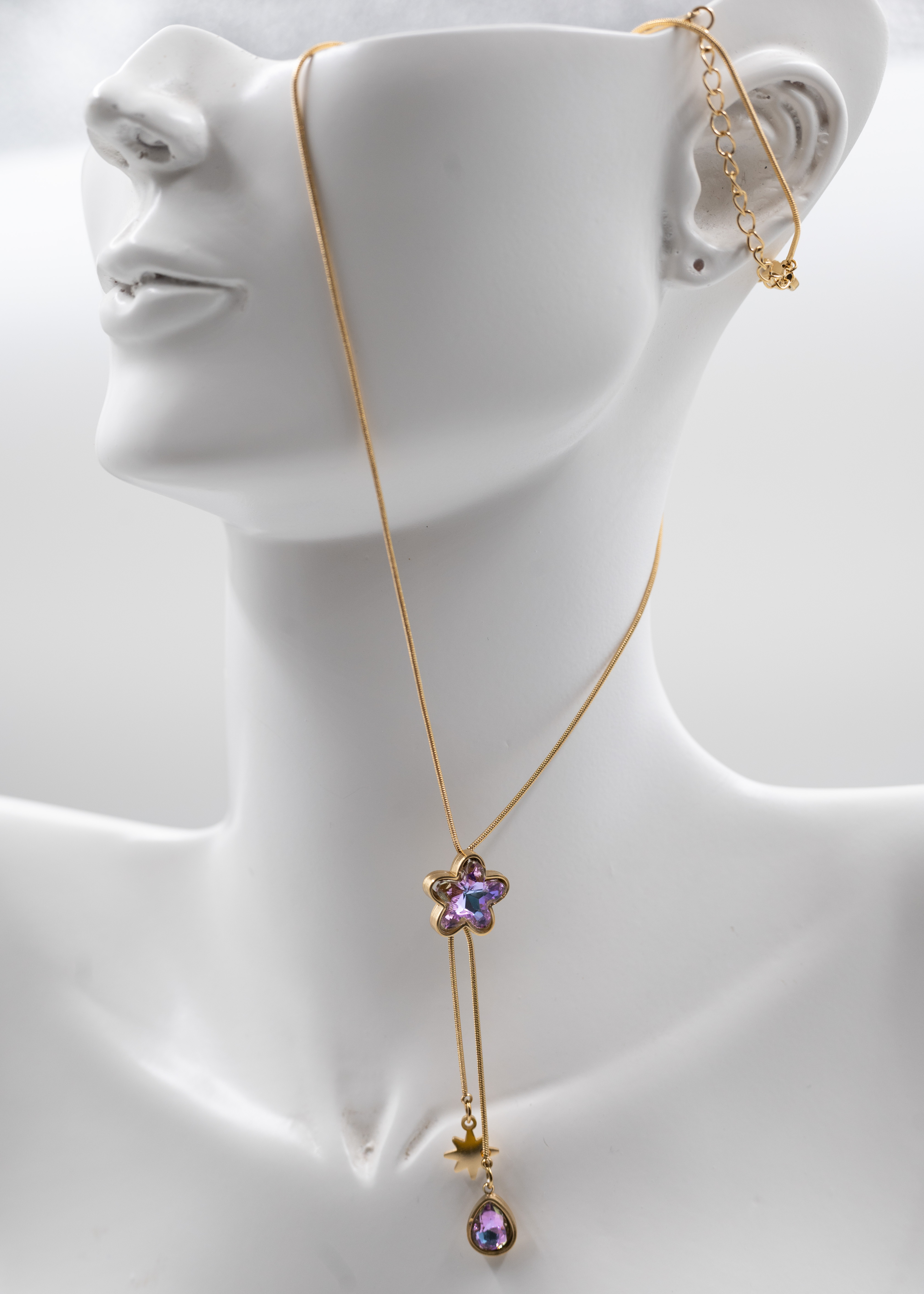 Mücevher Taşlı Gold Renk Çelik Kolye