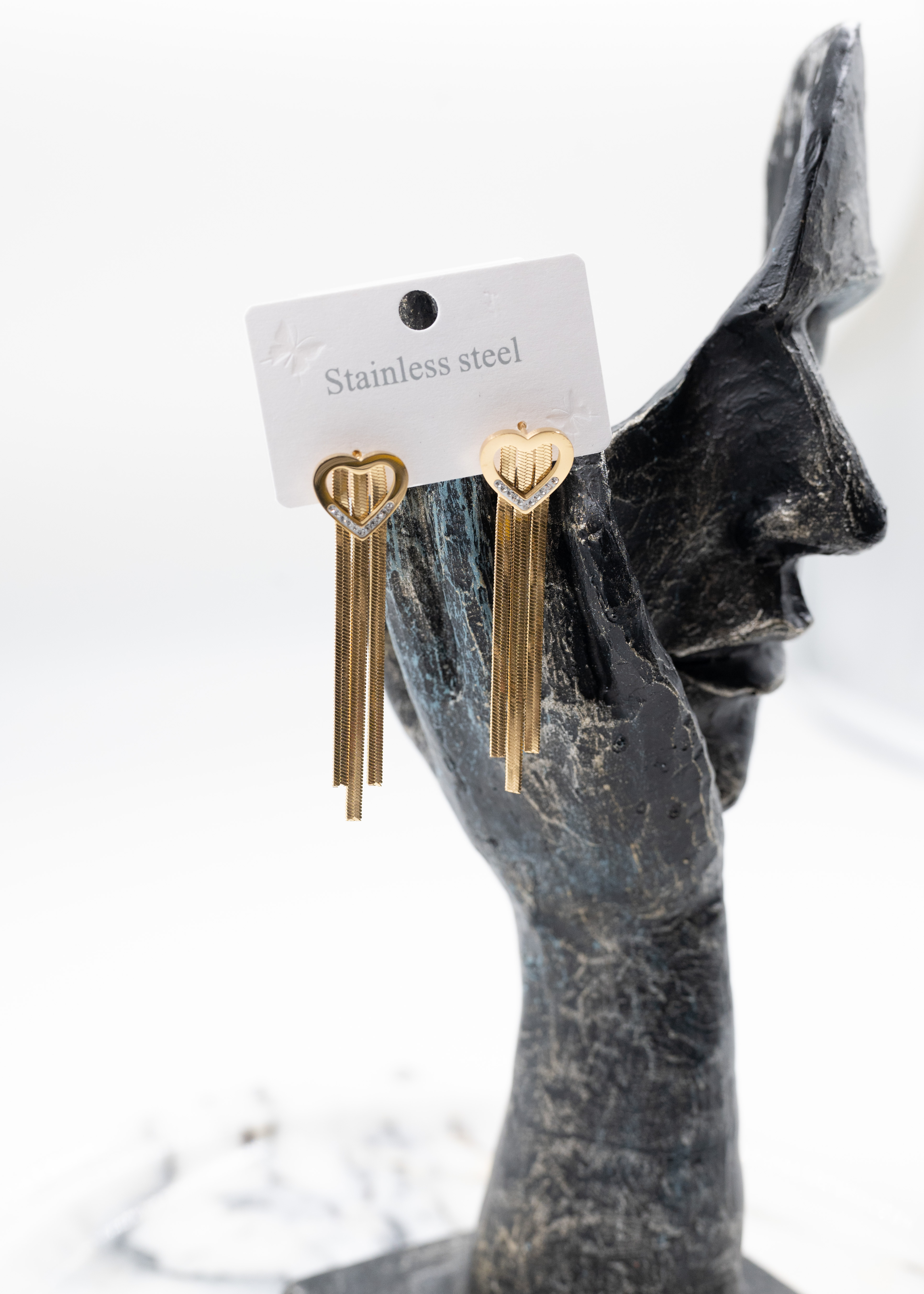 Gold Kalpli İtalyan Zincirli Uzun Çelik Küpe