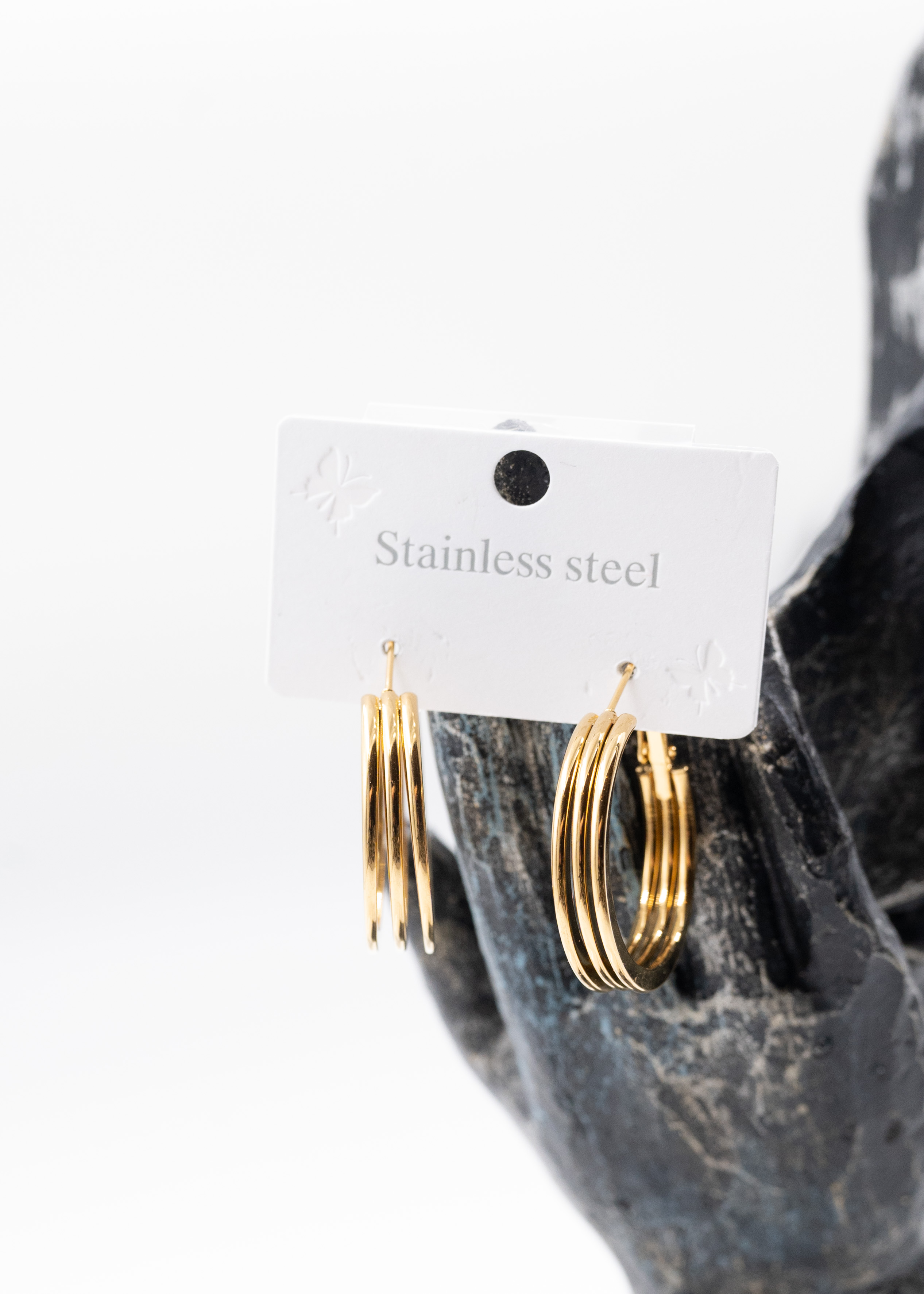 3'lü Gold Renk Çelik Halka Küpe