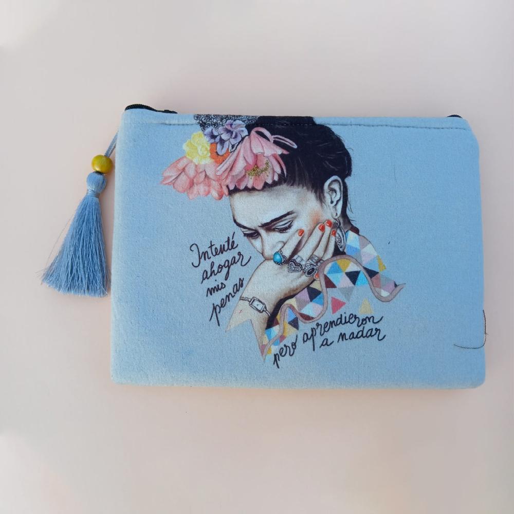 Frida Kahlo Detaylı Mavi Renk Küçük Cüzdan