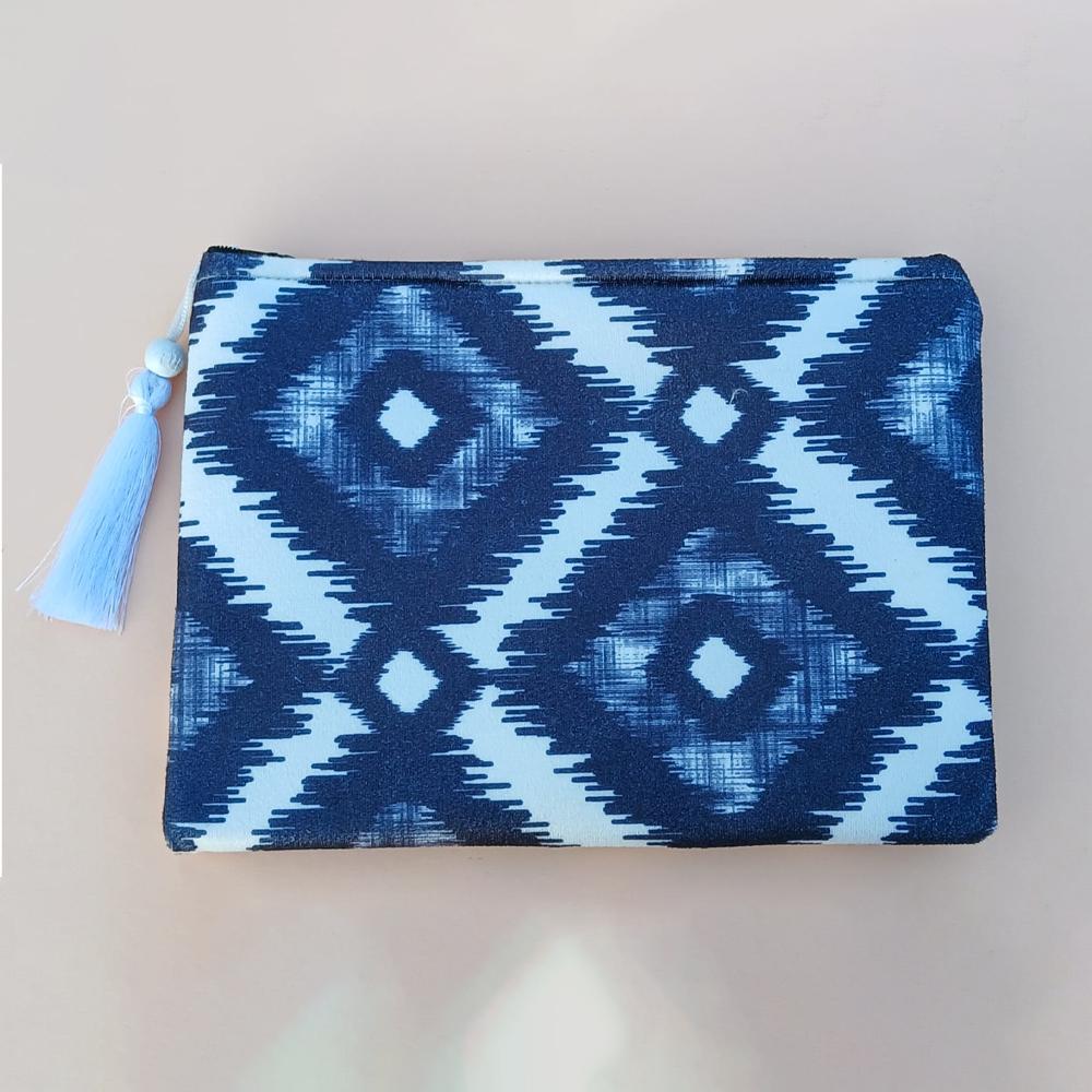Mavi Baklava İkat Desenli Küçük Cüzdan