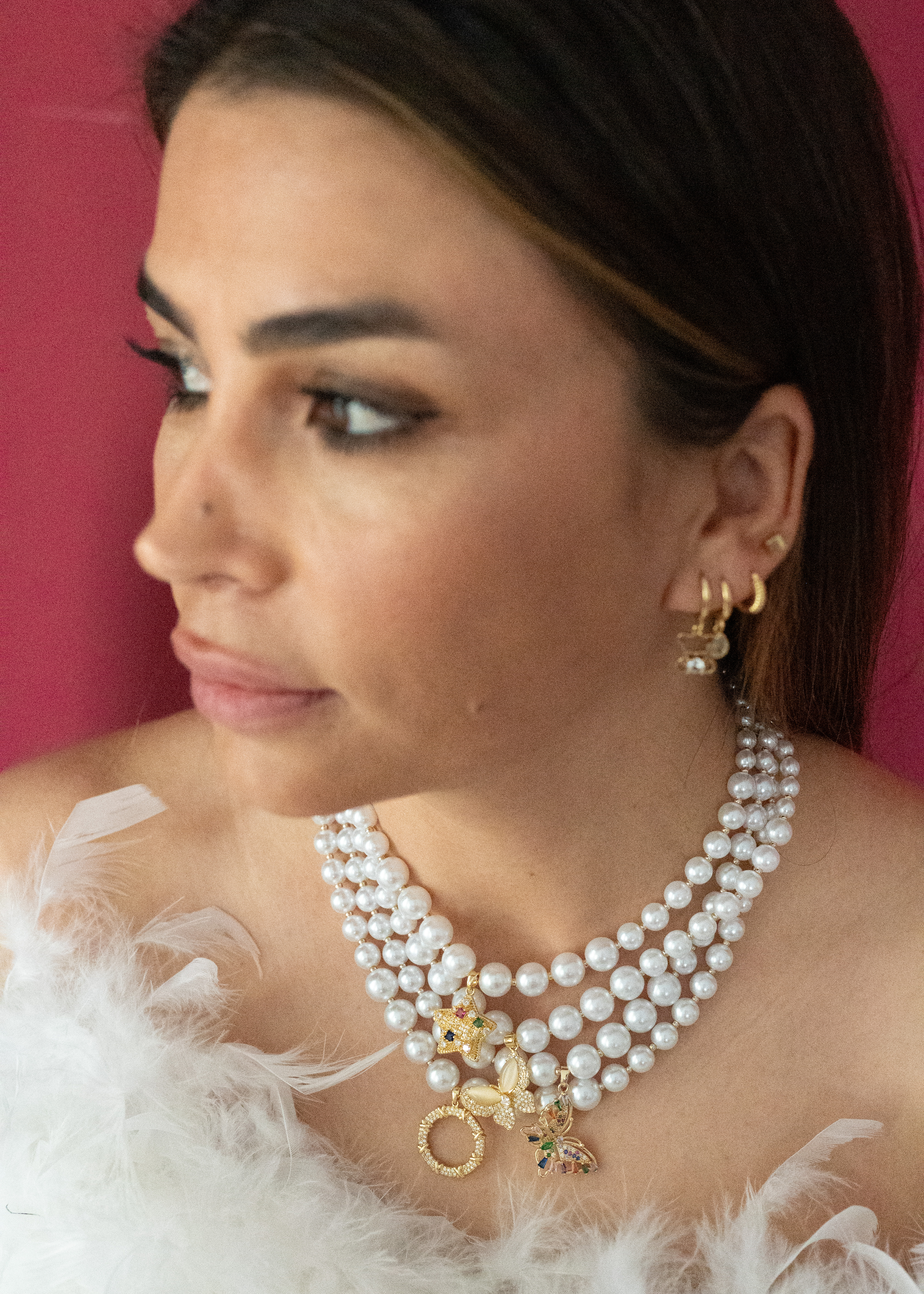 inci yıldız taşlı desenli çelik kolye