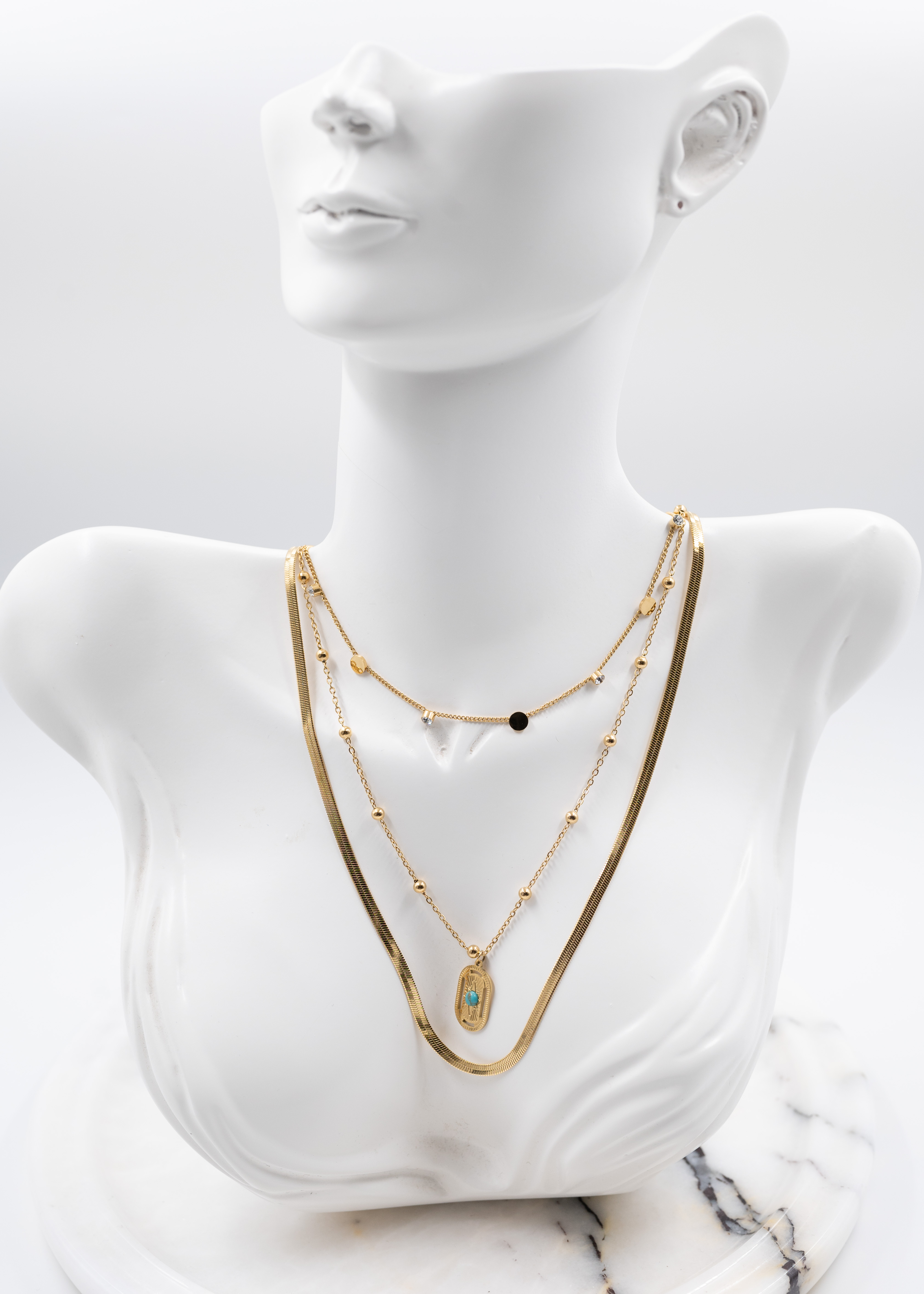 3lü mavi taş italyan zincir gold çelik kolye