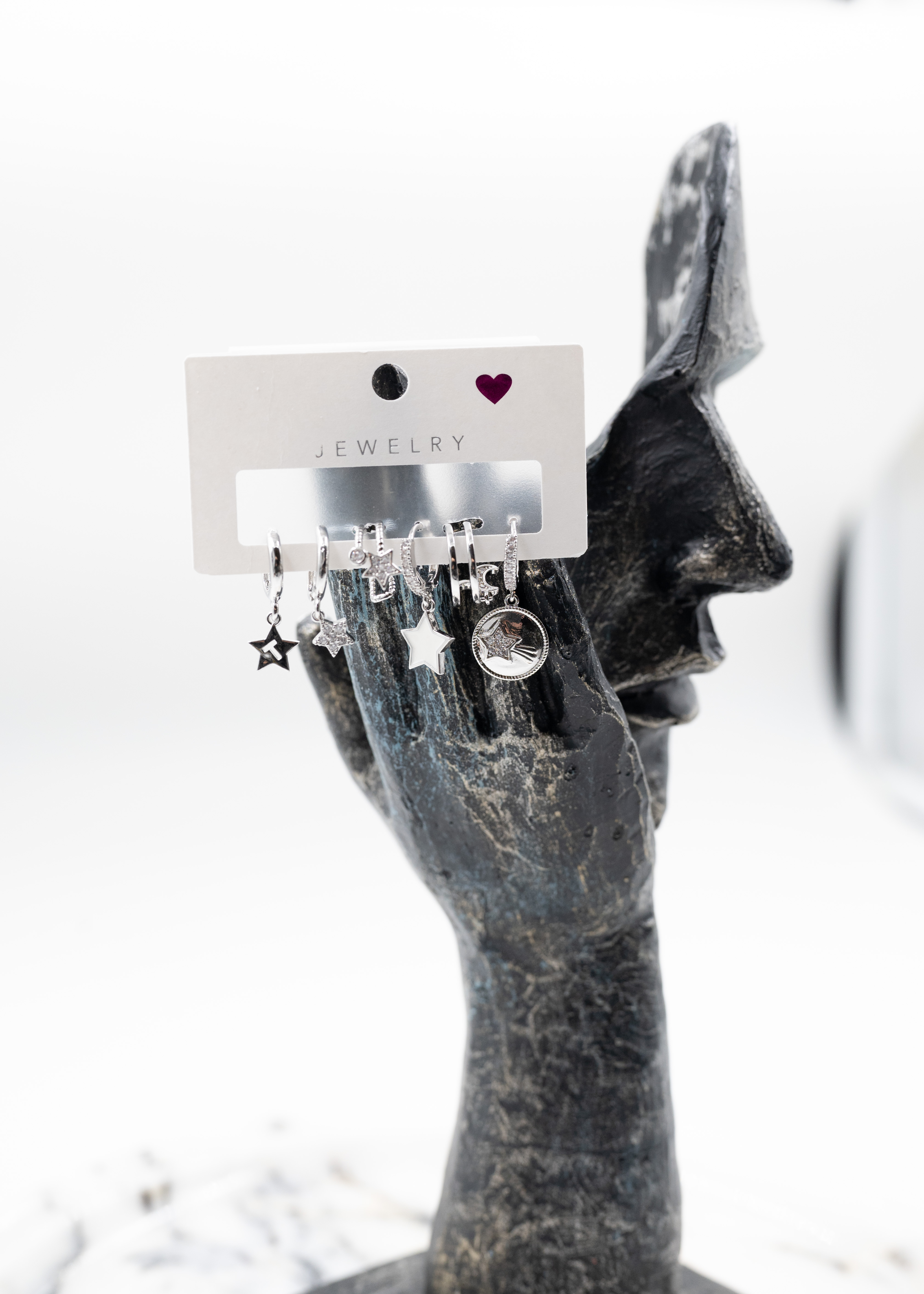 yıldız desenli çelik küpe seti